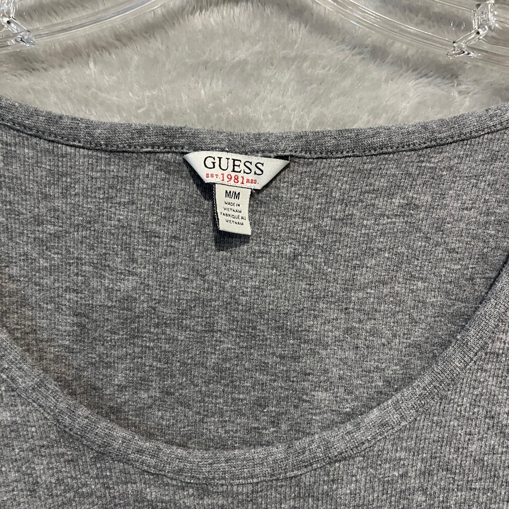 Guess Long Sleeve Top Womens Medium Grey Black Colorblock Ribbed Scoop Neck - Picture 4 of 7